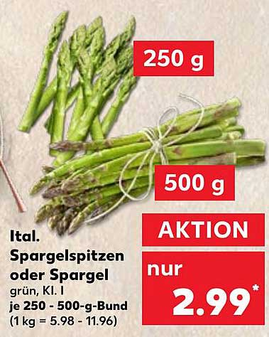 Italienische Spargelspitzen oder Spargel, grün, Kl. I
