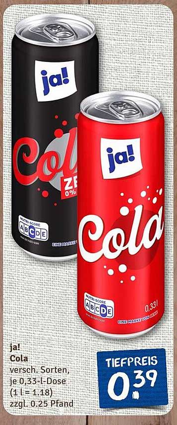 ja! Cola 0,33 L Dose - Verschiedene Sorten zum Tiefpreis
