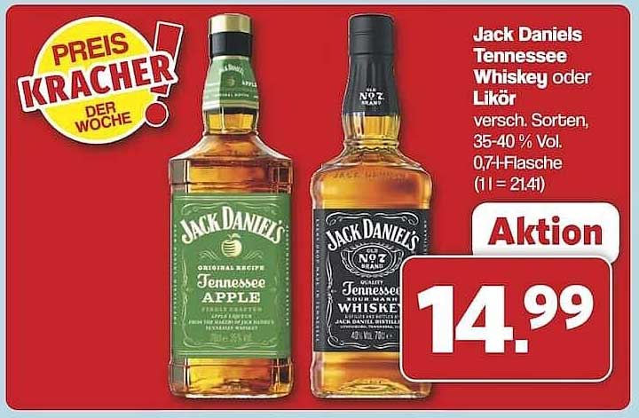 Jack Daniels Tennessee Whiskey oder Likör, 0,7 l