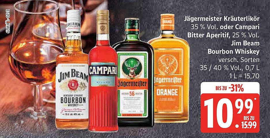Jägermeister Kräuterlikör oder Jim Beam Bourbon Whiskey - bis zu 31% Rabatt!