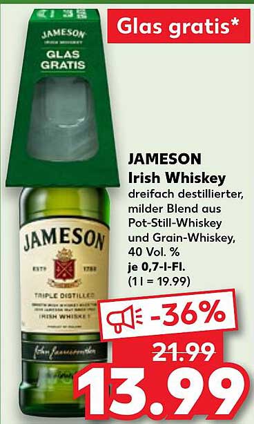 JAMESON Irish Whiskey mit kostenlosem Glas
