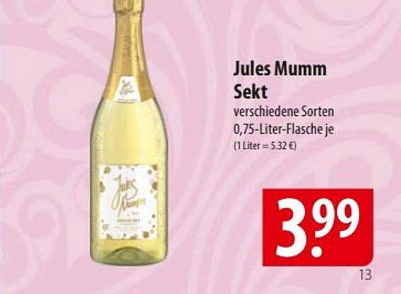 Jules Mumm Sekt - verschiedene Sorten 0,75-Liter-Flasche je