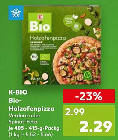 K-BIO Bio-Holzofenpizza Verdure oder Spinatchip mit Feta