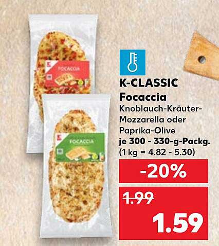 K-CLASSIC Focaccia Knoblauch-Kräuter oder Paprika-Olive