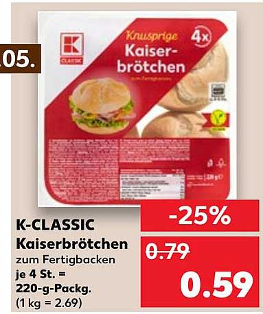 K-CLASSIC Kaiserbrötchen zum Fertigbacken - 4 Stück