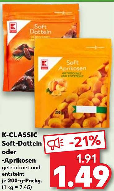 K-CLASSIC Soft-Datteln oder -Aprikosen 200 g