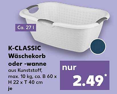 K-CLASSIC Wäschekorb oder -wanne aus Kunststoff für nur 2,49 €