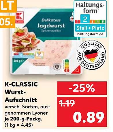 K-CLASSIC Wurst-Aufschnitt Jagdwurst 200 g