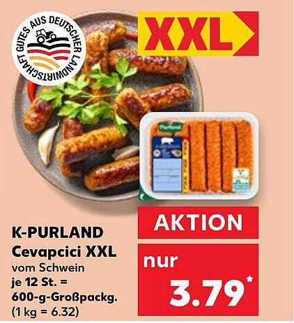 K-PURLAND Cevapcici XXL, 600-g-Großpackung