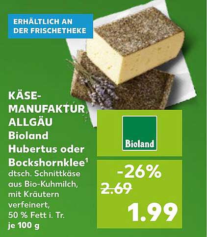 Käse-Manufaktur Allgäu Bioland Hubertus oder Bockshornkleeschnittkäse