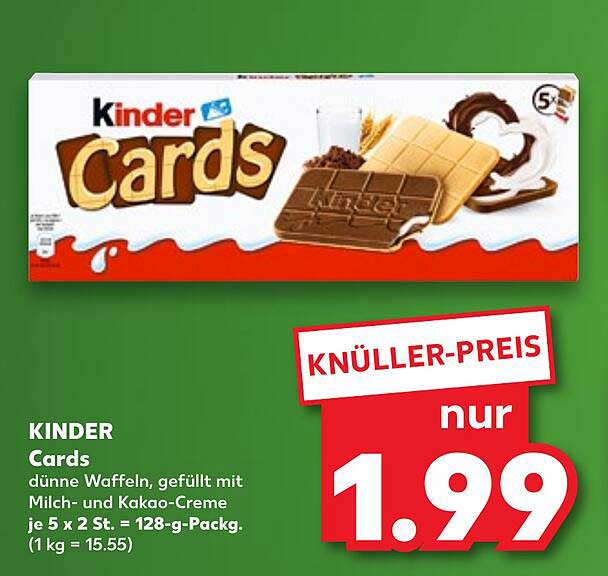 KINDER Cards - dünne Waffeln, gefüllt mit Milch- und Kakao-Creme