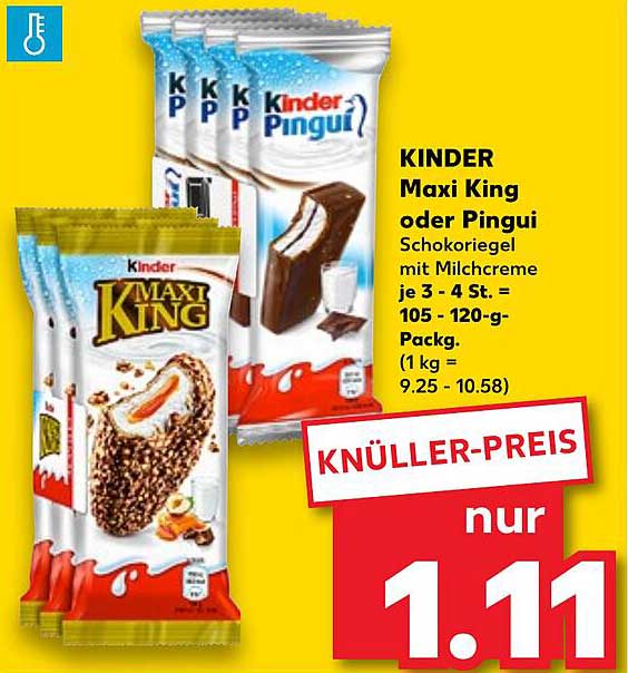 KINDER Maxi King oder Pingui Schokoriegel mit Milchcreme