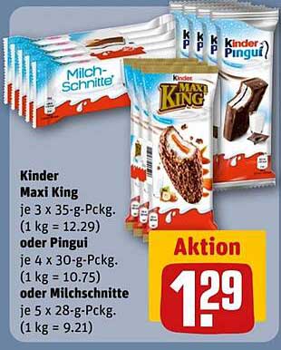 Kinder Maxi King, Pinguí oder Milchschnitte – Aktionsangebot bei REWE Center