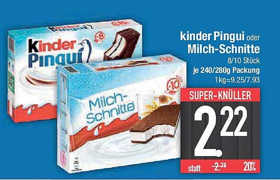 kinder Pingui oder Milch-Schnitte - 8/10 Stück je 240/280g Packung