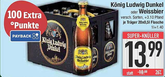 König Ludwig Dunkel oder Weissbier – 20 x 0,5 l Kasten