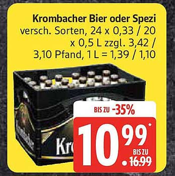 Krombacher Bier oder Spezi - 24 x 0,33 L zum Sonderpreis