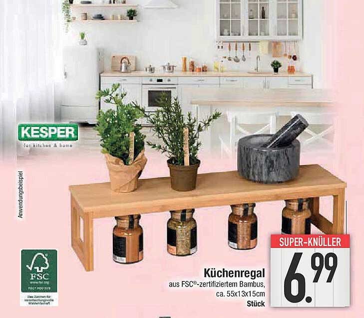 Küchenregal aus FSC®-zertifiziertem Bambus, ca. 55x13x15 cm