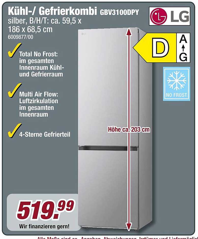 Kühl- / Gefrierkombination GBV3100DPY von LG - Silber
