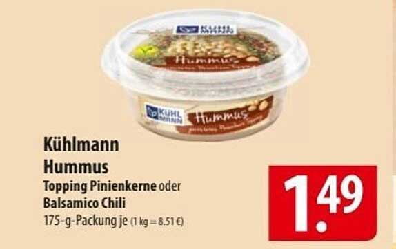 Kühlmann Hummus Topping Pinienkerne oder Balsamico Chili
