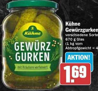 Kühne Gewürzgurken 670 g Glas
