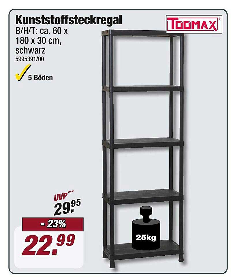 Kunststoffsteckregal Schwarz von TOOMAX - 180 x 60 x 30 cm