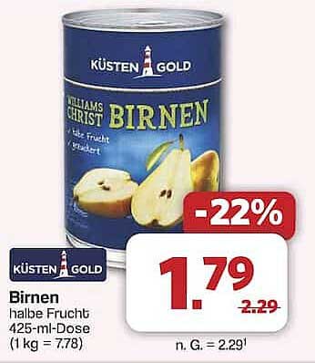KÜSTEN GOLD Birnen Halbe Frucht 425-ml-Dose