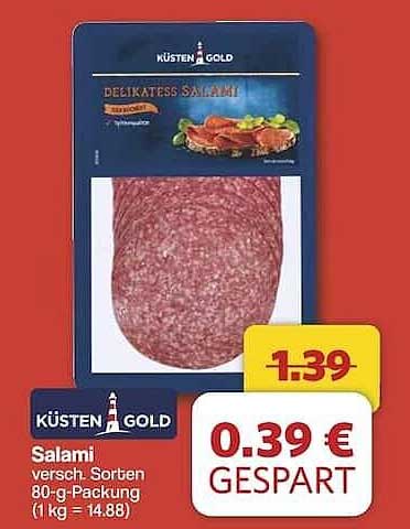 KÜSTEN GOLD Delikatess Salami - verschiedene Sorten, 80-g-Packung
