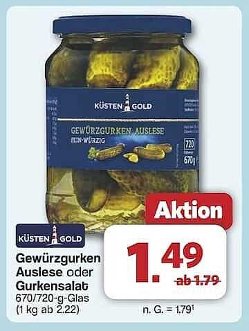 Küsten Gold Gewürzgurken Auslese oder Gurkensalat 720 g