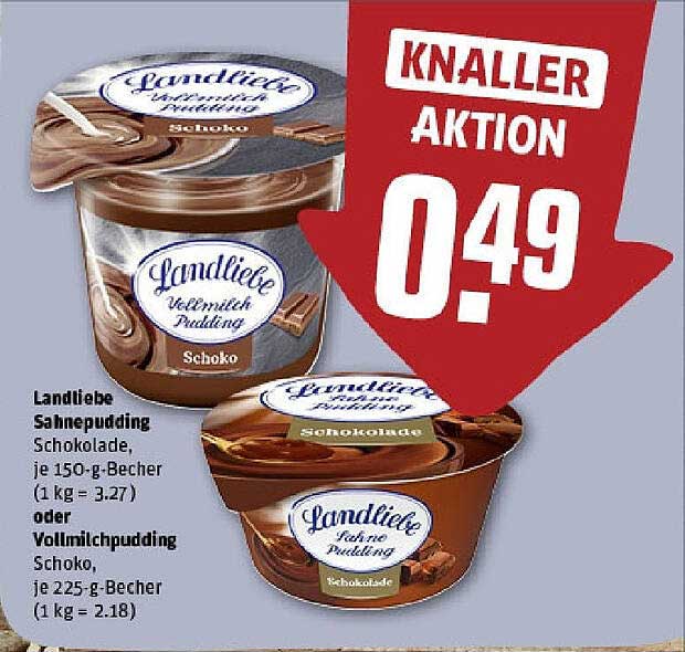 Landliebe Vollmilch Pudding Schokolade, je 150-g-Becher