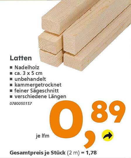 Latten aus Nadelholz (3 x 5 cm)