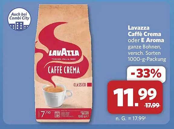 Lavazza Caffè Crema oder E Aroma ganze Bohnen 1000-g-Packung