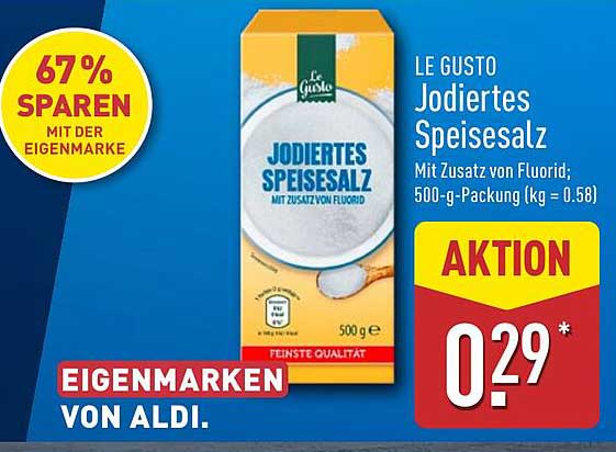 LE GUSTO Jodiertes Speisesalz mit Zusatz von Fluorid – 500-g-Packung