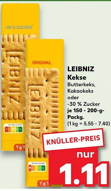 LEIBNIZ Kekse Butterkeks, Kakaokeks oder -30 % Zucker je 150 - 200-g-Pack.