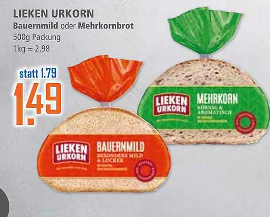 LIEKEN URKORN Bauernmilch oder Mehrkornbrot 500g Packung