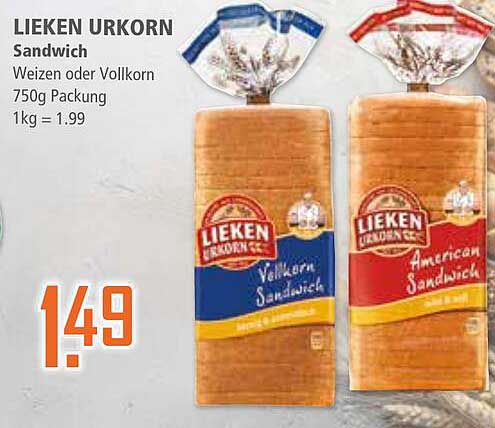 LIEKEN URKORN Sandwich - Weizen oder Vollkorn 750g Packung