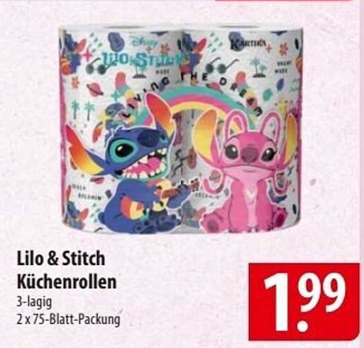 Lilo & Stitch Küchenrollen 3-lagig 2 x 75-Blatt-Packung
