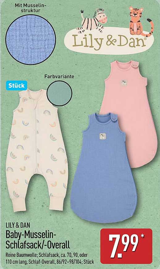 Lily & Dan Baby-Musselin-Schlafsack/-Overall