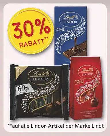 Lindt Lindor Artikel - 30% Rabatt