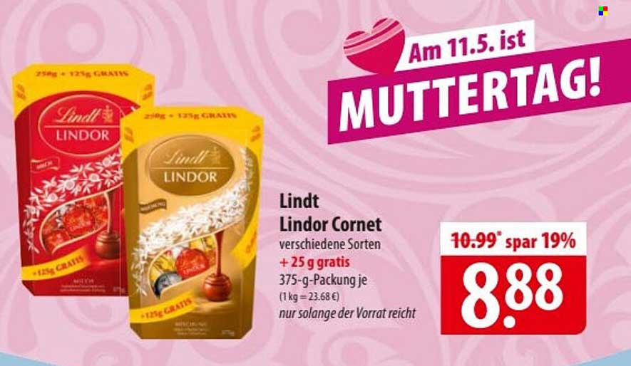 Lindt Lindor Cornet verschiedene Sorten + 25 g gratis