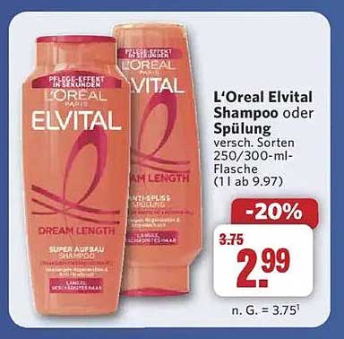 L'Oreal Elvital Shampoo oder Spülung - verschiedene Sorten 250/300-ml-Flasche