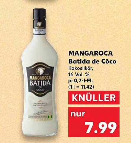 MANGAROCA Batida de Côco - Kokoslikör, 16 Vol. %