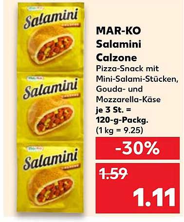MAR-KO Salamini Calzone Pizza-Snack mit Mini-Salami-Stücken, Gouda- und Mozzarella-Käse