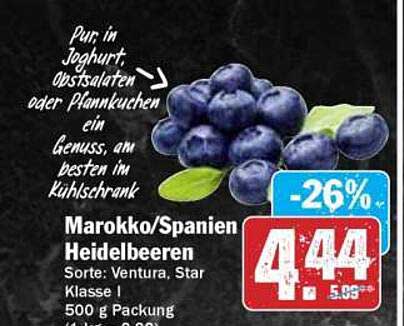 Marokko/Spanien Heidelbeeren, Sorte: Ventura, Star Klasse I, 500 g Packung