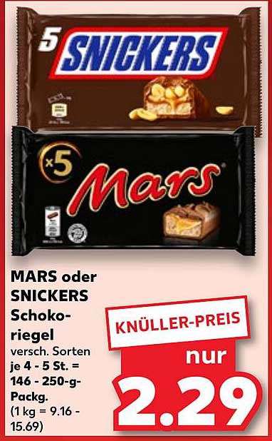 MARS oder SNICKERS Schokoriegel 5er-Pack
