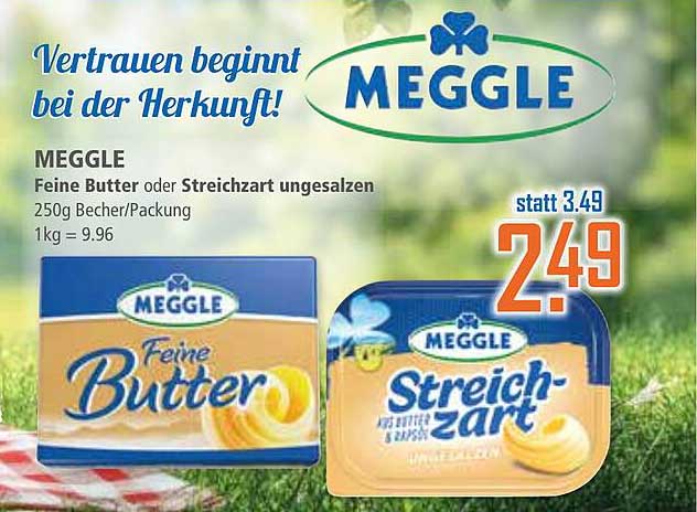 MEGGLE Feine Butter oder Streichzart ungesalzen 250g