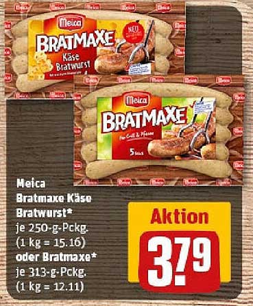 Meica Bratmaxe Käse Bratwurst* je 250-g-Pckg.