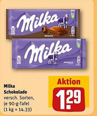 Milka Schokolade versch. Sorten, je 90-g-Tafel