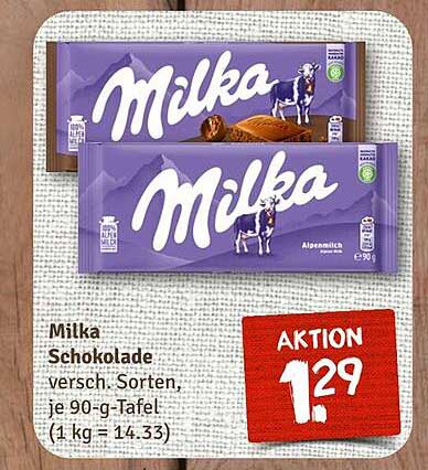 Milka Schokolade, verschiedene Sorten, je 90-g-Tafel