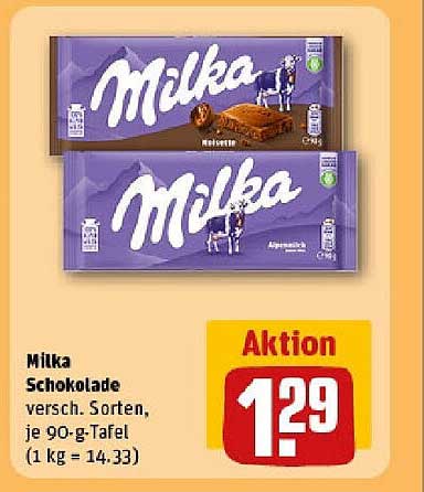 Milka Schokolade - verschiedene Sorten, je 90-g-Tafel