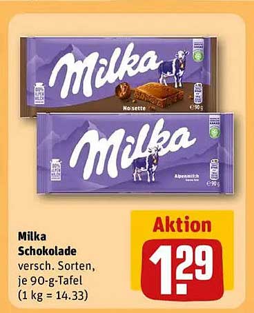 Milka Schokolade verschiedene Sorten, je 90-g-Tafel